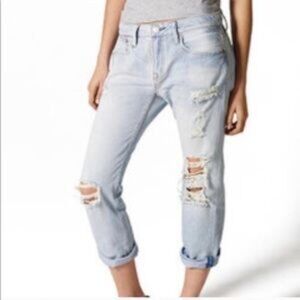 American Eagle Outfitters Womens Light Wash Blue Distressed Boy Crop Size 00